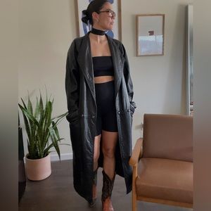 Vintage leather 80’s trench with puff details